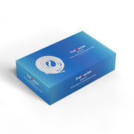 White coiled RJ12 communication cable in a blue box with 