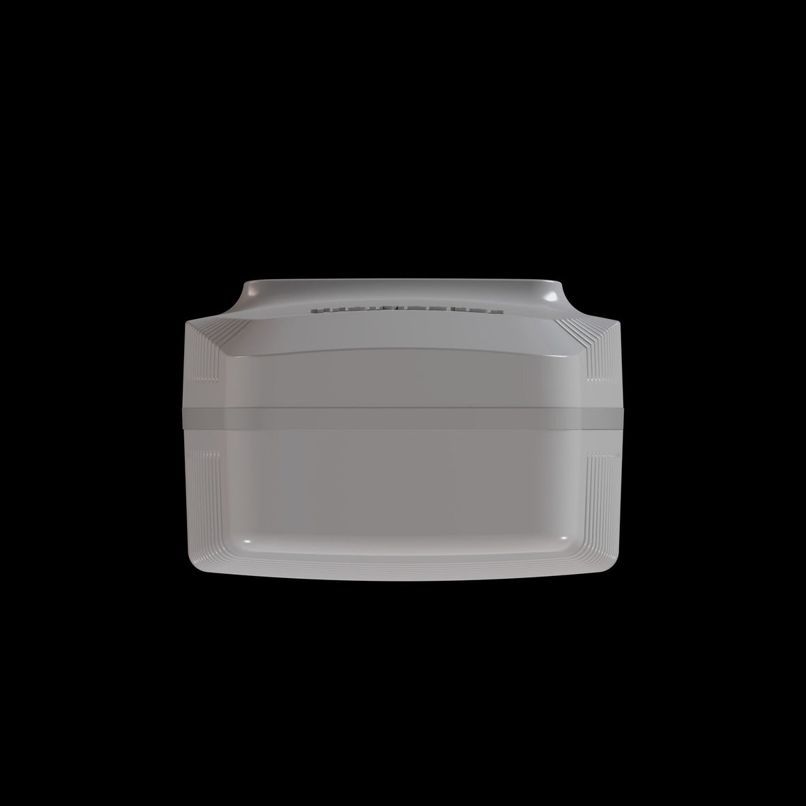 A white, rectangular greenhouse control device with vents and a rounded top sits against a black background.