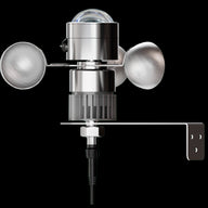 Shiny metal anemometer and weather sensor with clear dome, mounted on a bracket.