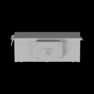 Top-down view of a white TrolMaster SCC-4 greenhouse controller with a gray mounting bracket.