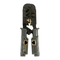 A network cable crimper with a built-in wire map tester is shown against a white background.
