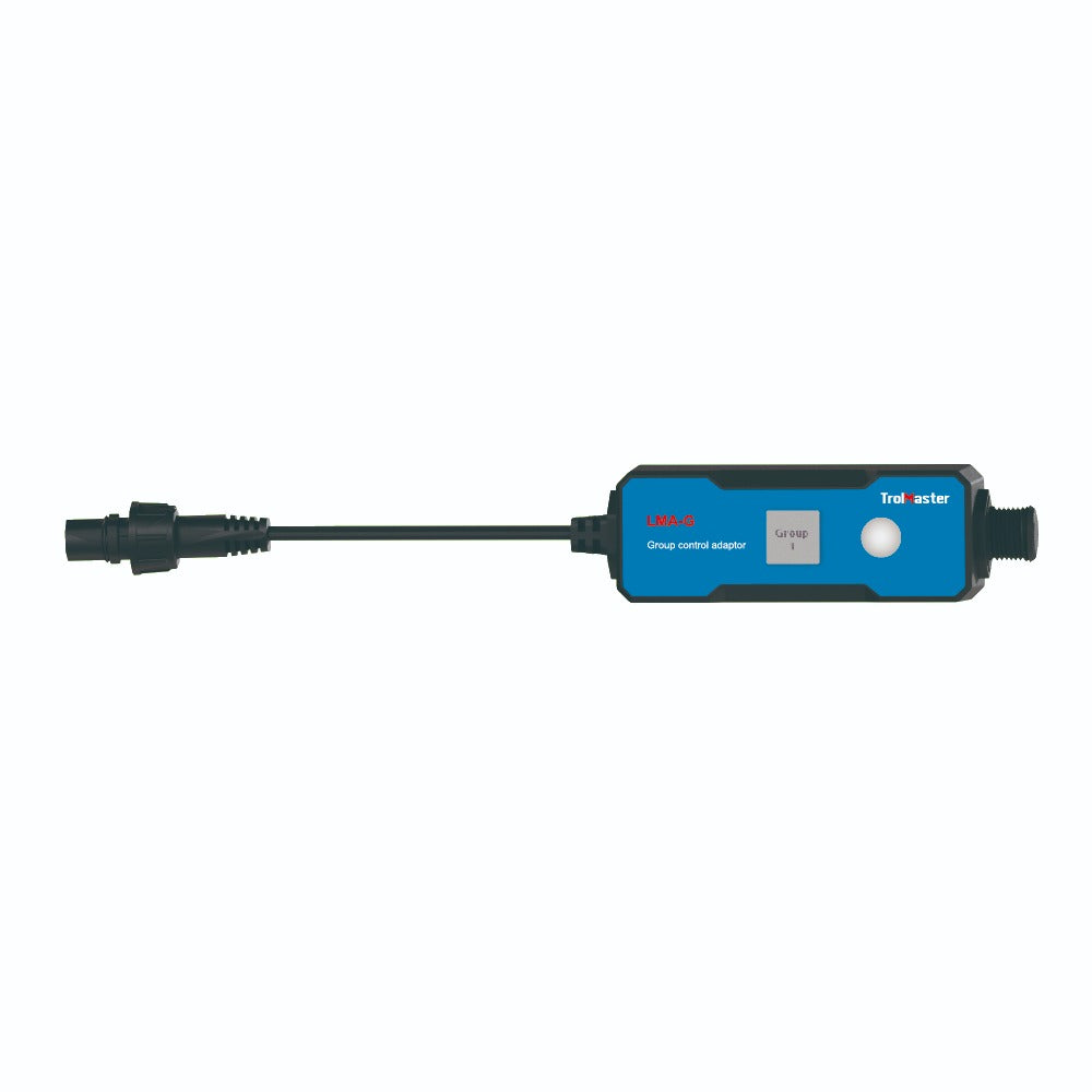 TrolMaster LMA-G environmental control adapter with blue casing and "Group 1" indicator.