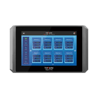 TrolMaster Aqua-X Pro displaying 8 reservoirs with PH, EC, and Temp readings on a touchscreen.