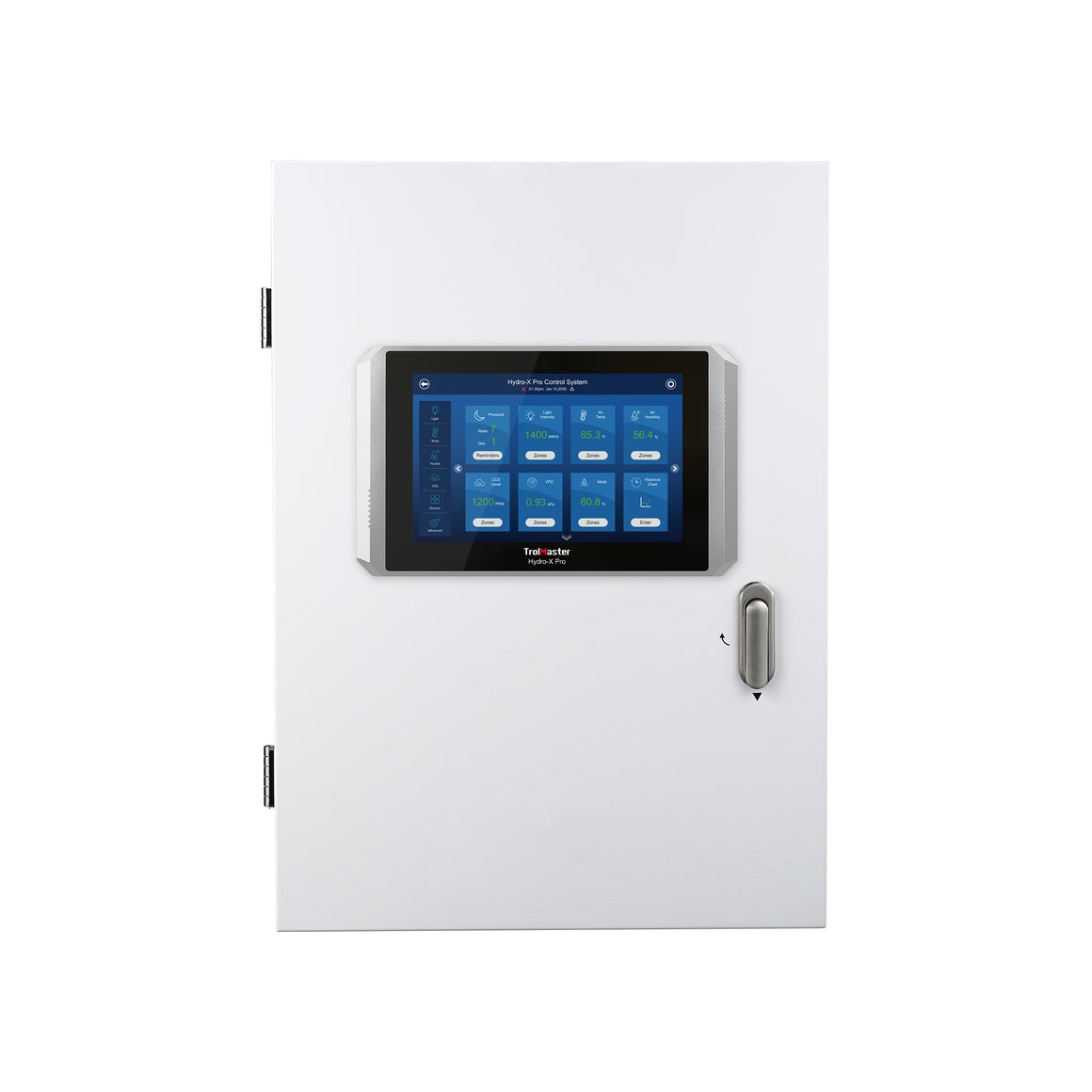 White enclosure with a touchscreen Hydro-X Pro control system.