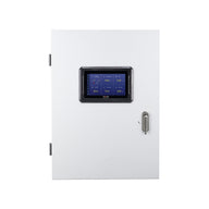 White control box with a digital display showing environmental data, including temperature, humidity, and light intensity.