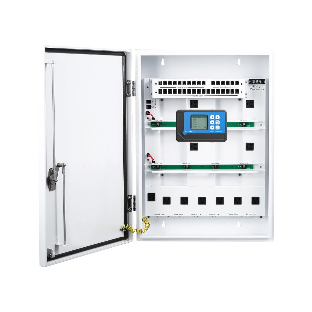 TrolMaster SCC-D environmental controller with 120-240V-15A input, multiple outlets, and LCD display.