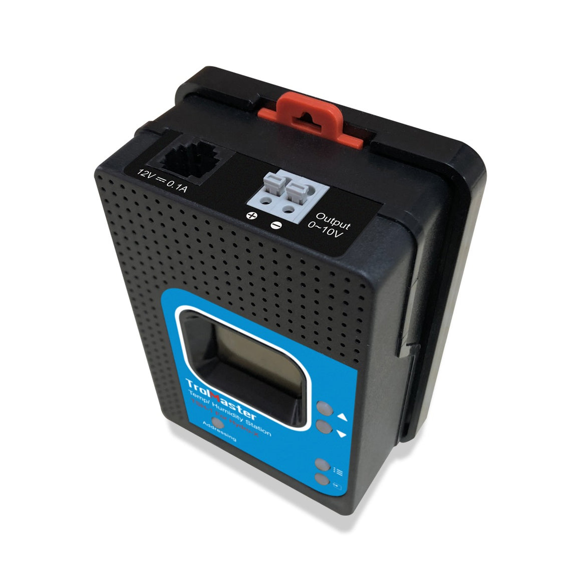 TrolMaster TSH-1 temperature and humidity station with 12V DC input and 0-10V output ports.