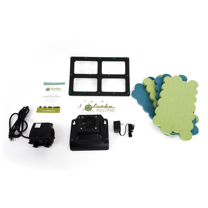 TurboKlone Elite 96 cloner kit with frame, pump, adapter, and net pots.