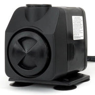 Black submersible water pump with suction cups and an outlet at the top.