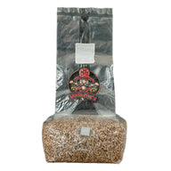 Uncle Myc's 2lb sterilized rye berry mushroom spawn bag with logo.