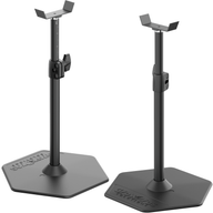 Pair of black adjustable studio monitor speaker stands with hexagonal bases and 'GATOR SOLUTIONS' branding.