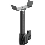 Adjustable black metal stand with gray U-shaped top bracket, visible inch scale, and a black clamping mechanism.