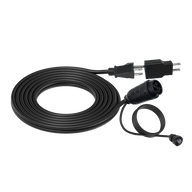 Black extension cord with standard plug on one end, and a female connector with a data cable on the other.