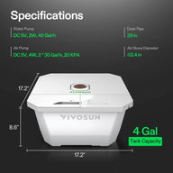 VIVOSUN 4-gallon DWC hydroponics kit. Dimensions: 17.2