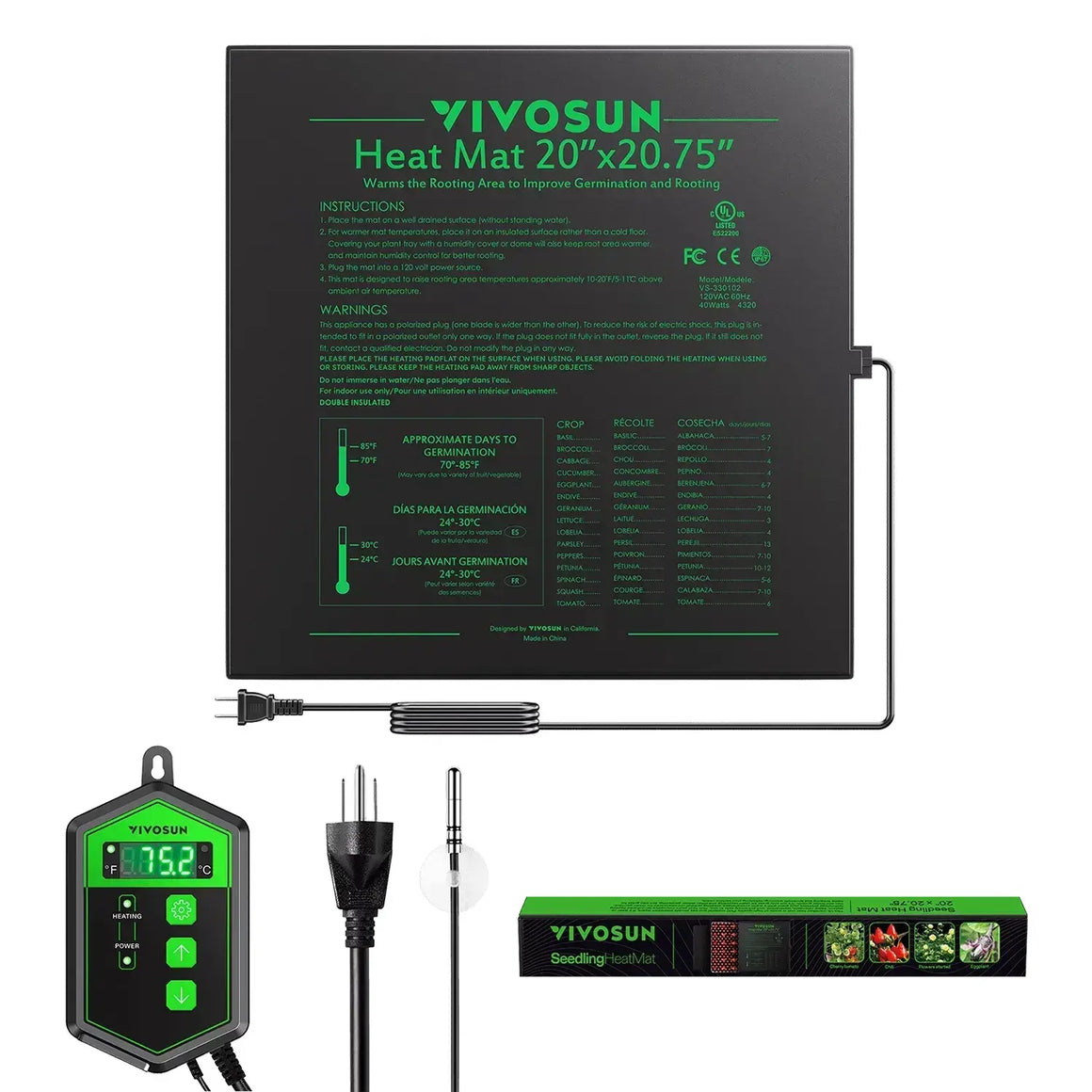 VIVOSUN 20"x20.75" heat mat and digital thermostat combo kit for seedling germination and rooting.