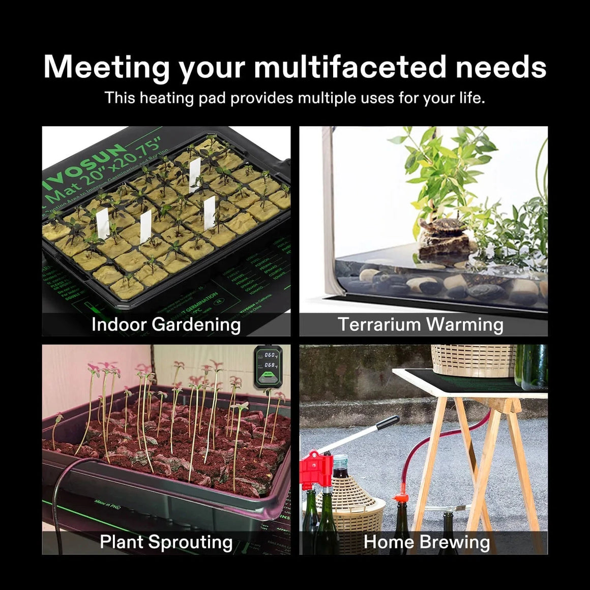 VIVOSUN 20"x20.75" seedling heat mat with thermostat for indoor gardening, plant sprouting, terrarium, home brewing.