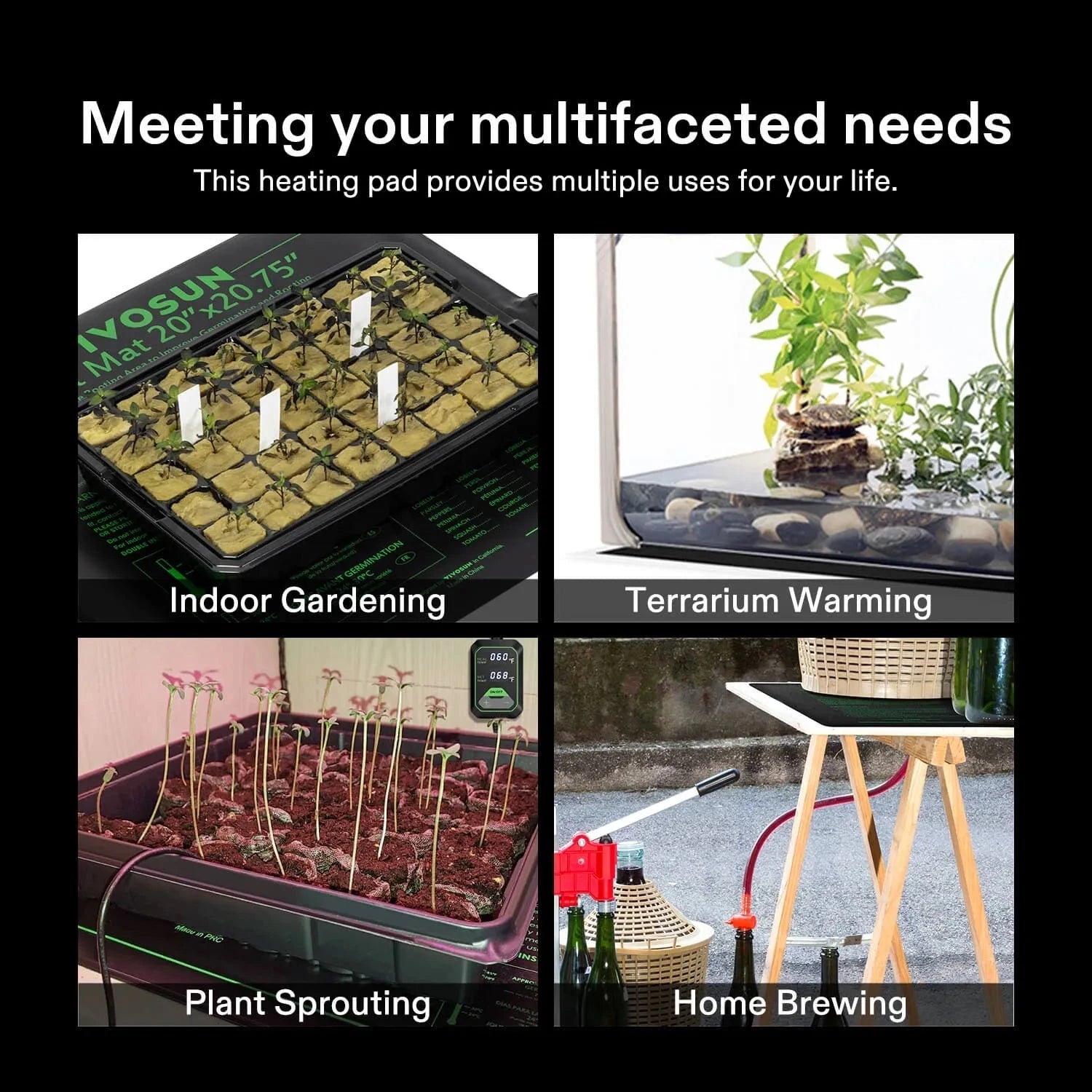 heat mat for indoor plants Seedling Heat Mat with Dual Digital Display Thermostat, 20" x 20.75" Black Warm Hydroponic Heating Pad for Seed Germination