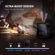 VIVOSUN 4.5L 2-in-1 Cool/Warm Mist Humidifier operating quietly at 35 dB next to a sleeping child.