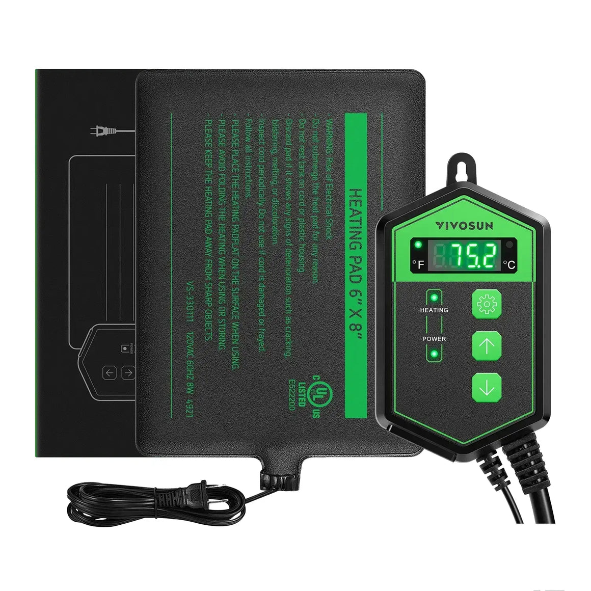 Vivosun 6" x 8 " Reptile Heat Mat Digital Thermostat Combo