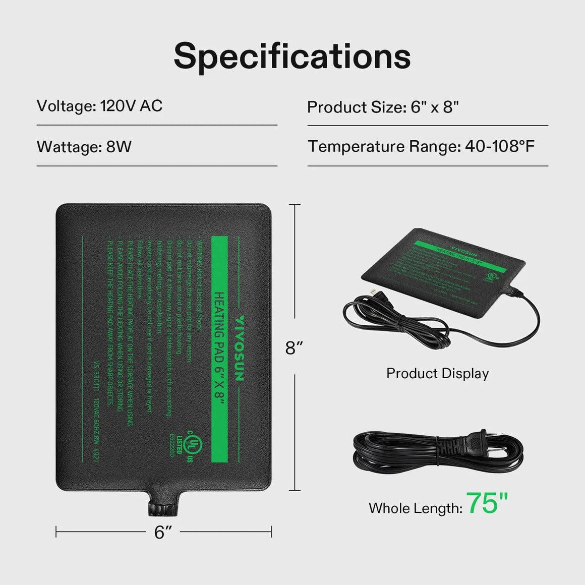 Vivosun 6" x 8 " Reptile Heat Mat Digital Thermostat Combo