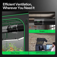 VIVOSUN Aero Zesh T88 inline fan & E12 controller in grow tent, garage, and 3D printing setups.