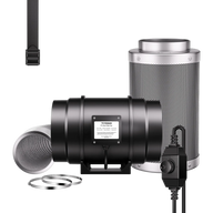 VIVOSUN 8-inch inline fan, carbon filter, speed controller, ducting, and straps for air filtration system.