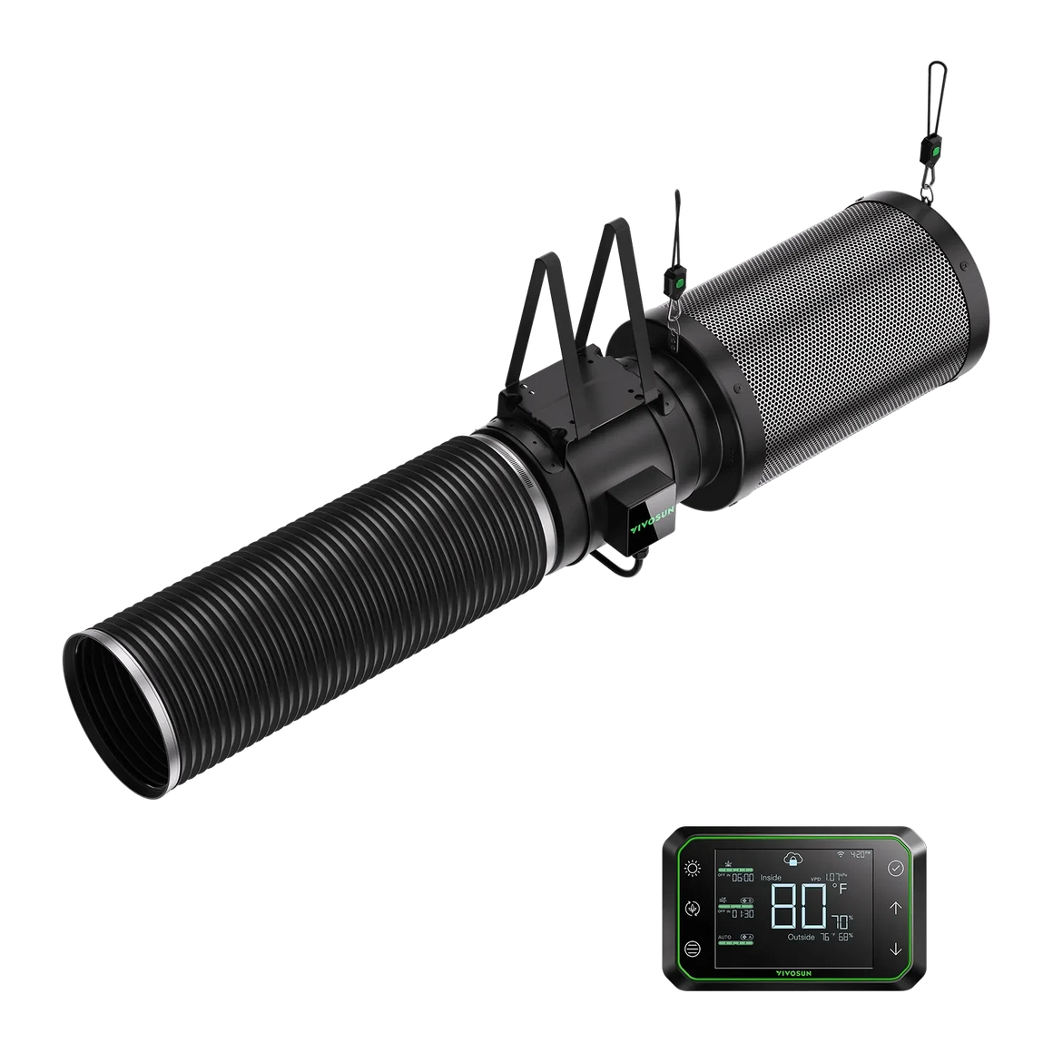 VIVOSUN Smart Air Filtration Kit Pro 8 AeroZesh G8 Inline Fan with E42A filter and digital controller.
