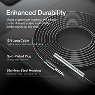 VIVOSUN 12ft temp & humidity sensor probe with gold-plated plug and stainless steel housing.