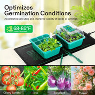 Seedling heat mat with trays for germination, optimal 68-86°F. Grow cherry tomatoes, chili, eggplant, and flowers.