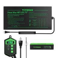 VIVOSUN 48x20.75 seedling heat mat with digital thermostat controller, temperature probe, and power plug.