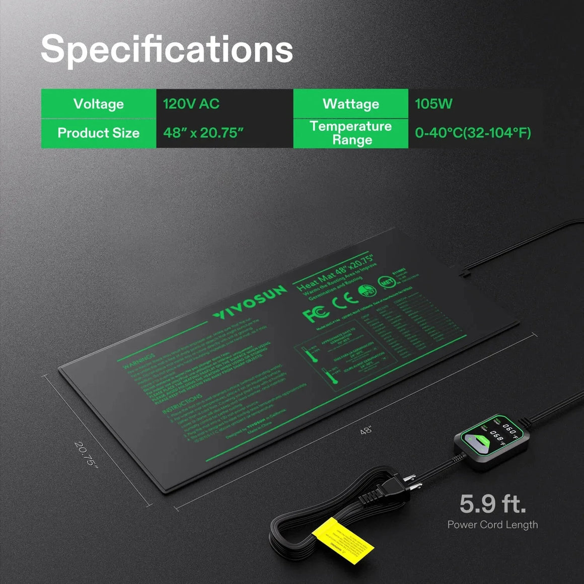 VIVOSUN 48" x 20.75" Seedling Heat Mat w/ Dual Digital Thermostat