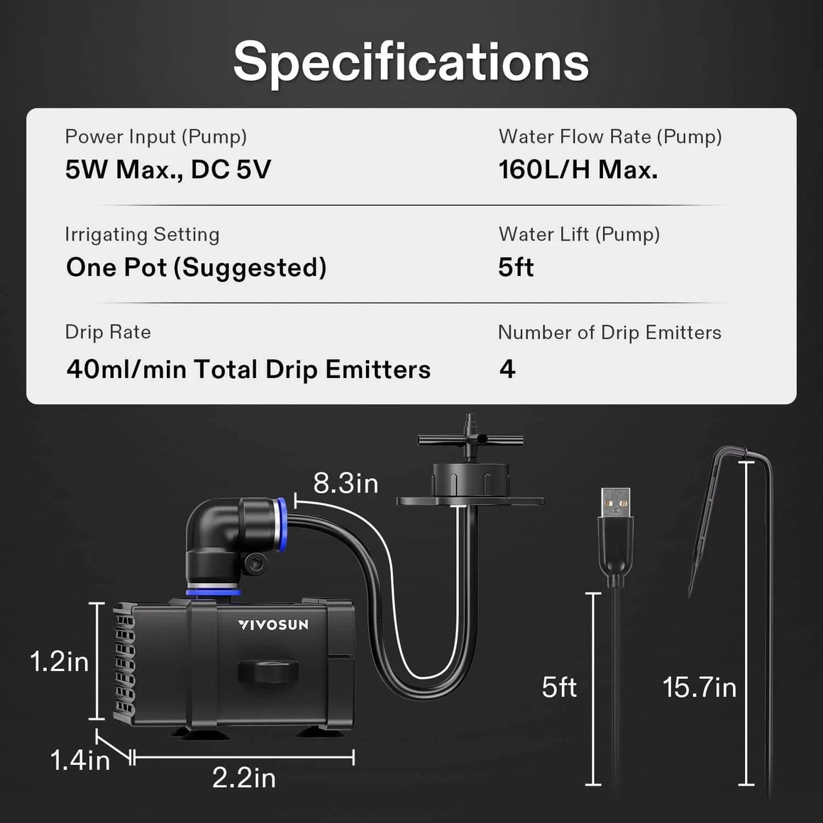 VIVOSUN_FlexFeed_4W_Automatic_Irrigation_System_Specs