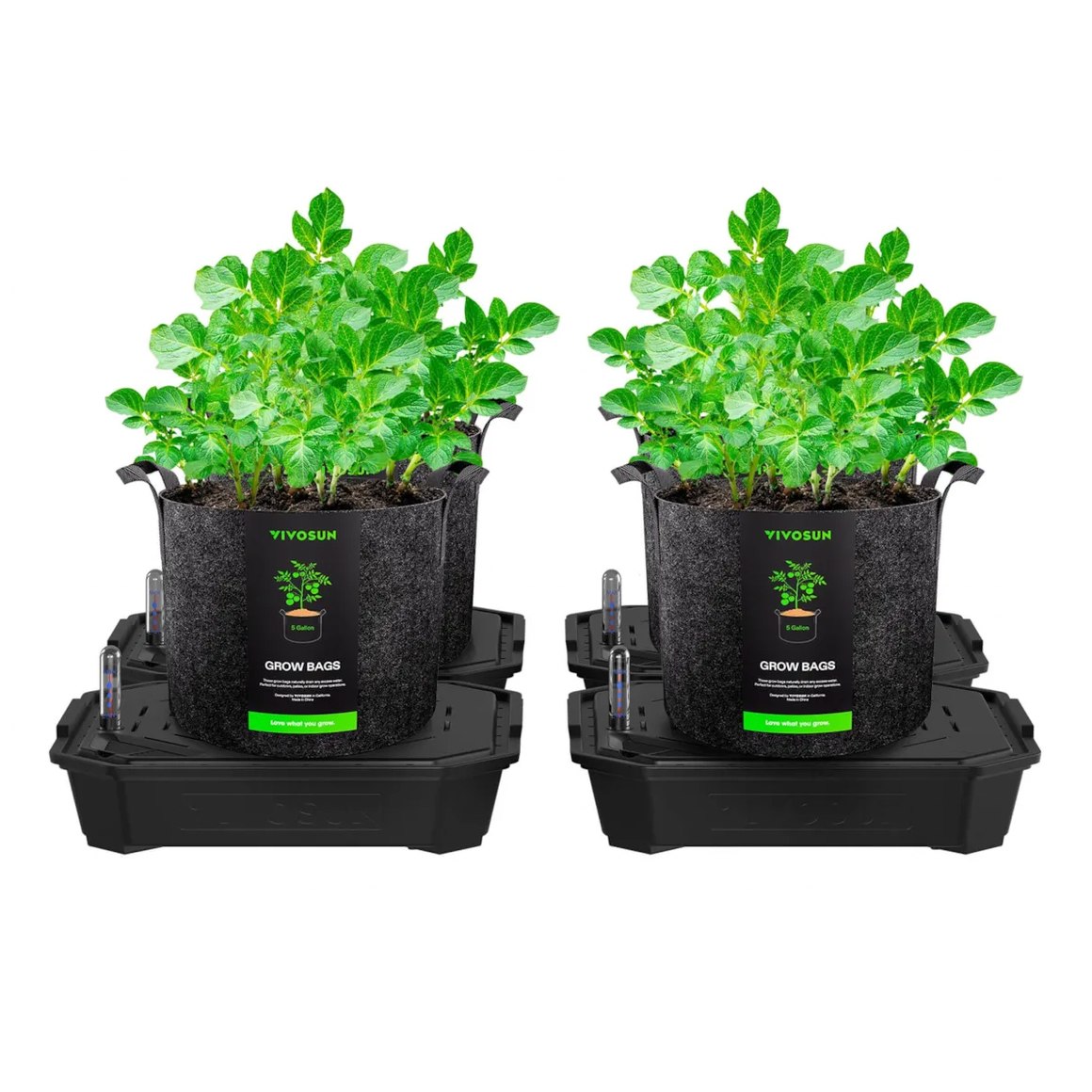 VIVOSUN FlexFeed Self-Watering Fabric Pot Base & Grow Bag Set with 6L Reservoir - 4 Pack