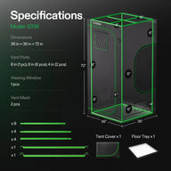 VIVOSUN 2x2x6ft grow tent, features 36
