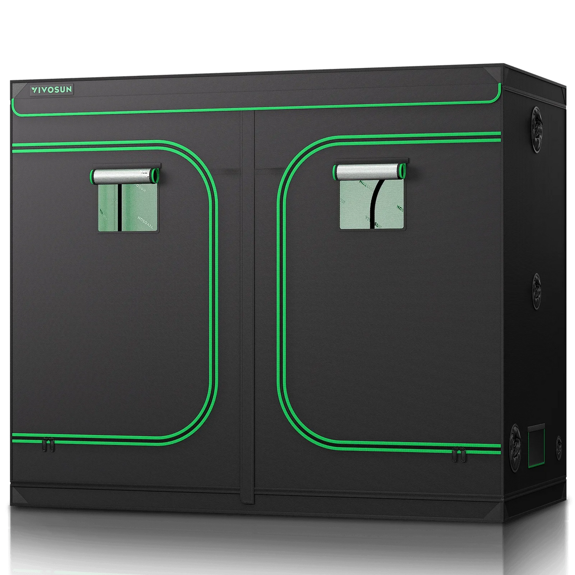 VIVOSUN 10x5 grow tent with dual doors, green trim, ventilation ports, and observation windows.
