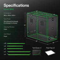 VIVOSUN S105 10x5 ft grow tent specs: 96