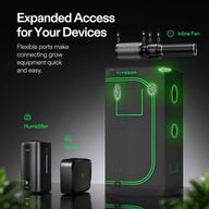 VIVOSUN grow tent with inline fan, humidifier, and heater. Expanded access for devices.