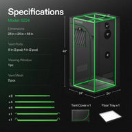 VIVOSUN S224 2'x2'x5' grow tent specs: 24