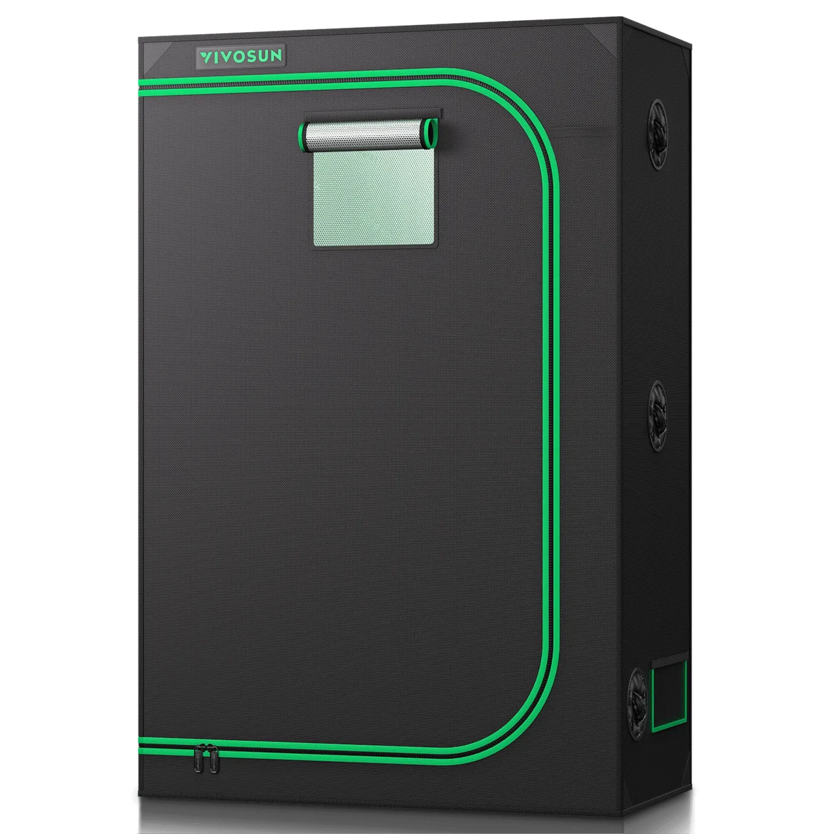 VIVOSUN slim-fit grow tent with green trim, ventilation ports, and observation window.