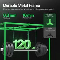 VIVOSUN grow tent frame with 0.8mm thick, 16mm pipe diameter and 120 lb weight capacity.