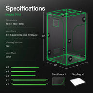 VIVOSUN S448 grow tent specifications: 48