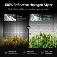 VIVOSUN hexagon mylar reflects light evenly for vigorous plant growth, contrasting single-direction reflection.