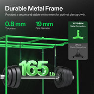 VIVOSUN grow tent metal frame with 165 lb weight capacity, 0.8mm thickness, and 19mm pipe diameter.