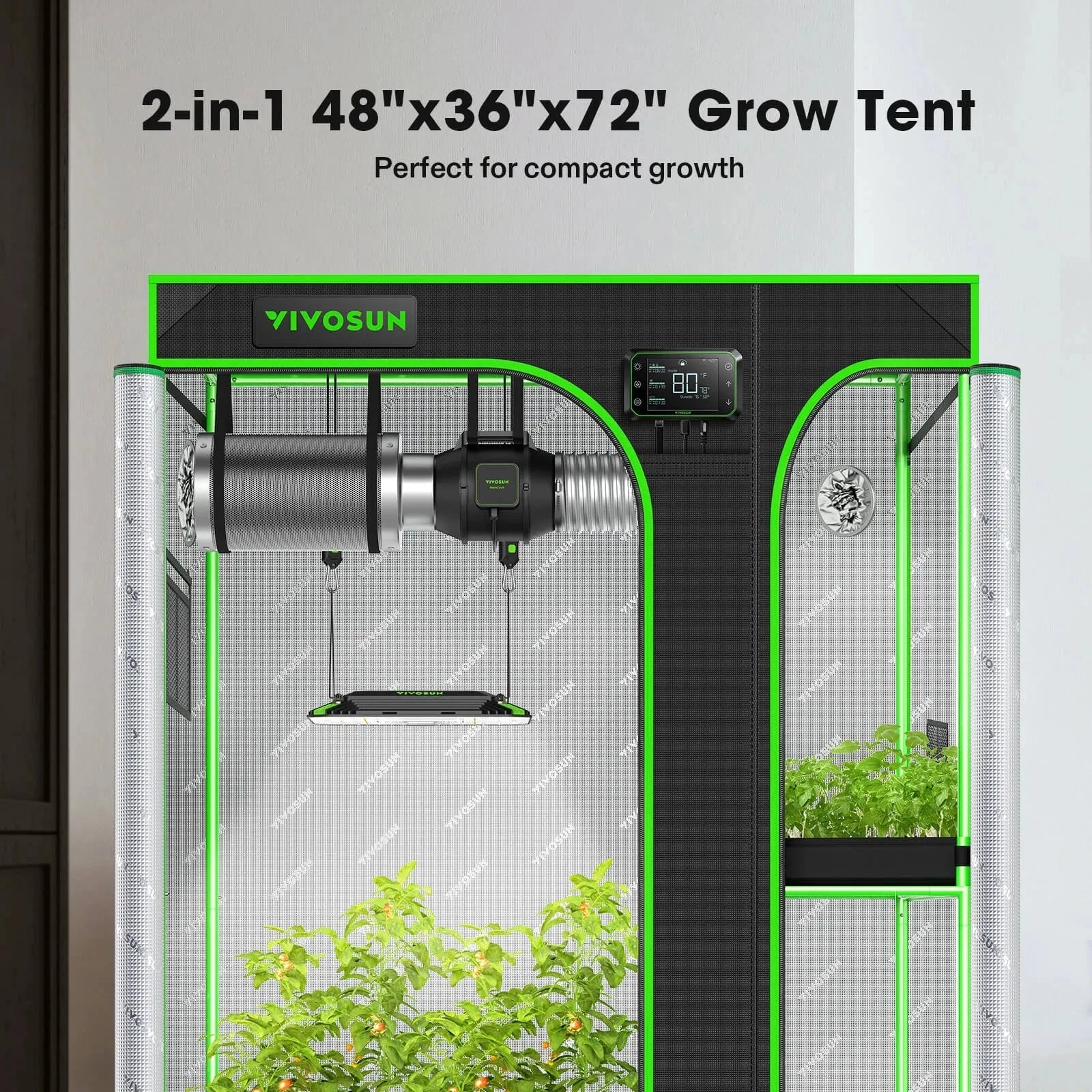 green architecture grow tent Smart 2-in-1 Grow Tent Kit 3x4, 2-Plant Complete System, with WiFi E42A+ Controller, AeroLight Wing AW200SE LED Grow Light, and 4-inch AeroZesh G4 Ven