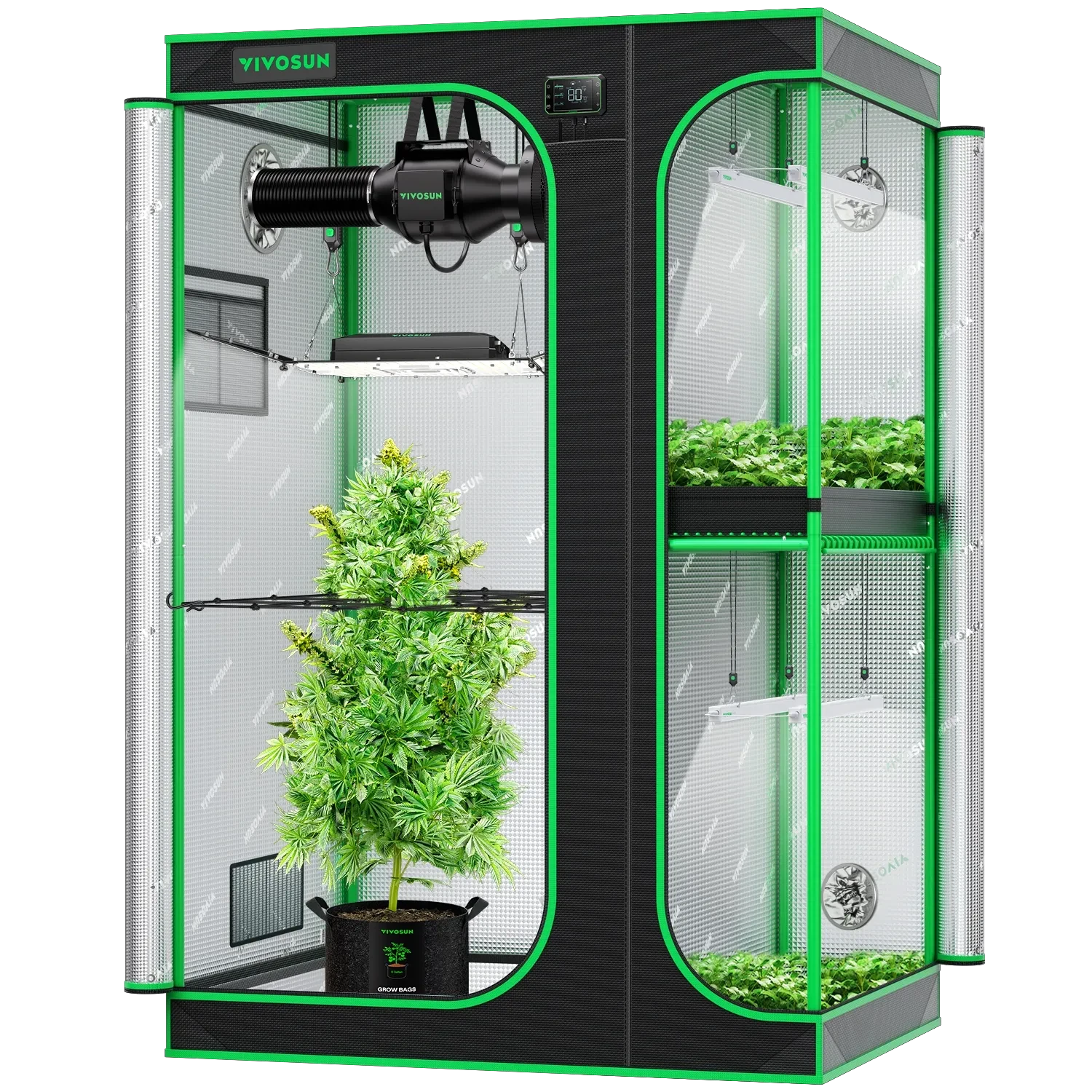 cannabis tent set Smart 2-in-1 Grow Tent Kit 3x4, 2-Plant Complete System, with WiFi E42A+ Controller, AeroLight Wing AW200SE LED Grow Light, and 4-inch AeroZesh G4 Ven