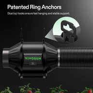 VIVOSUN inline fan with patented ring anchors for stable support and quick hanging.