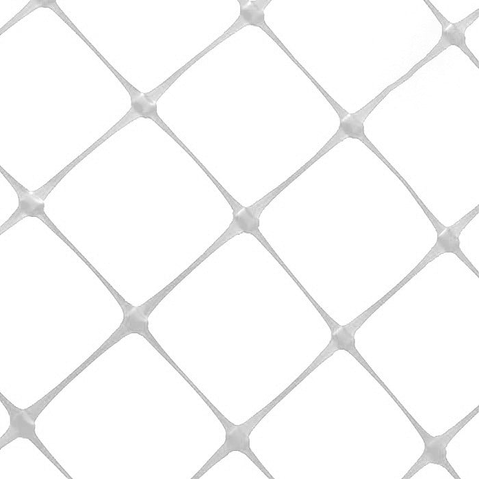 Diamond-shaped white trellis netting with intersecting strands.