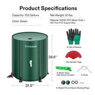 Green VIVOSUN 132-gallon collapsible rain barrel, 38.6