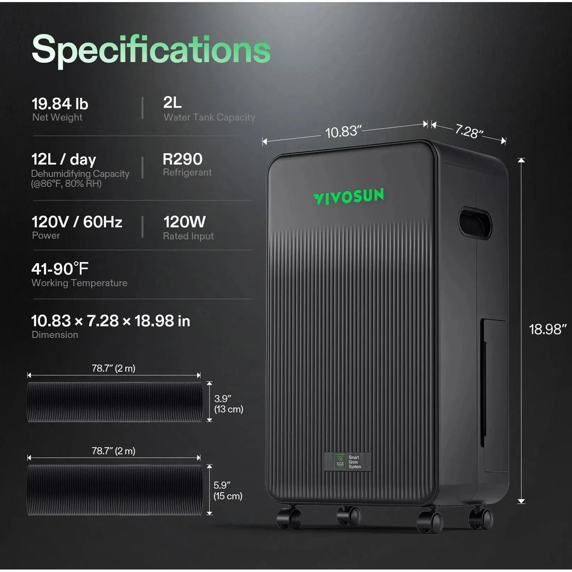 Vivosun AeroDrain D12 Intelligent Environmental Dehumidifier