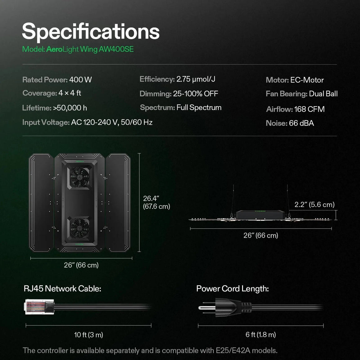 VIVOSUN Smart 2-in-1 GIY-SGS-54 Grow Tent Kit Specifications